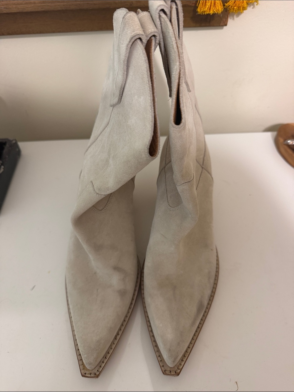 Paris Texas Cream Suede Pointed Ankle Booties